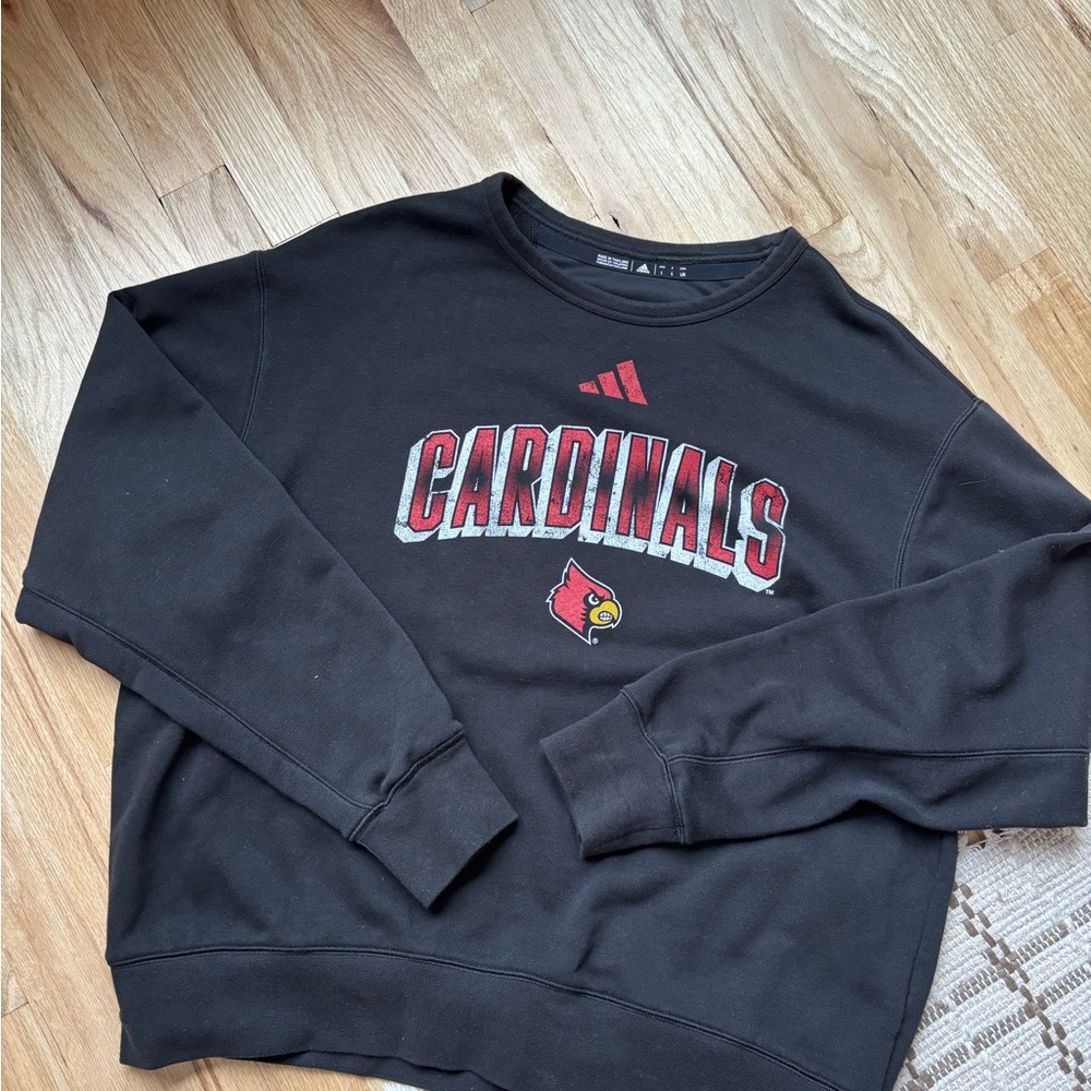 adidas Black Louisville Cardinals Spellout Crewneck Sweatshirt